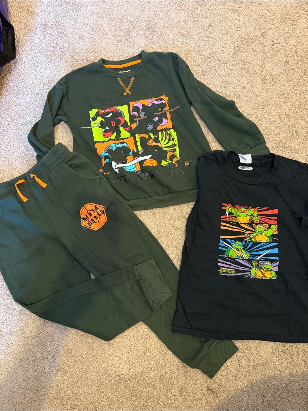 Green Ninja Turtles Kids Sweat Set - Green with Black Tee